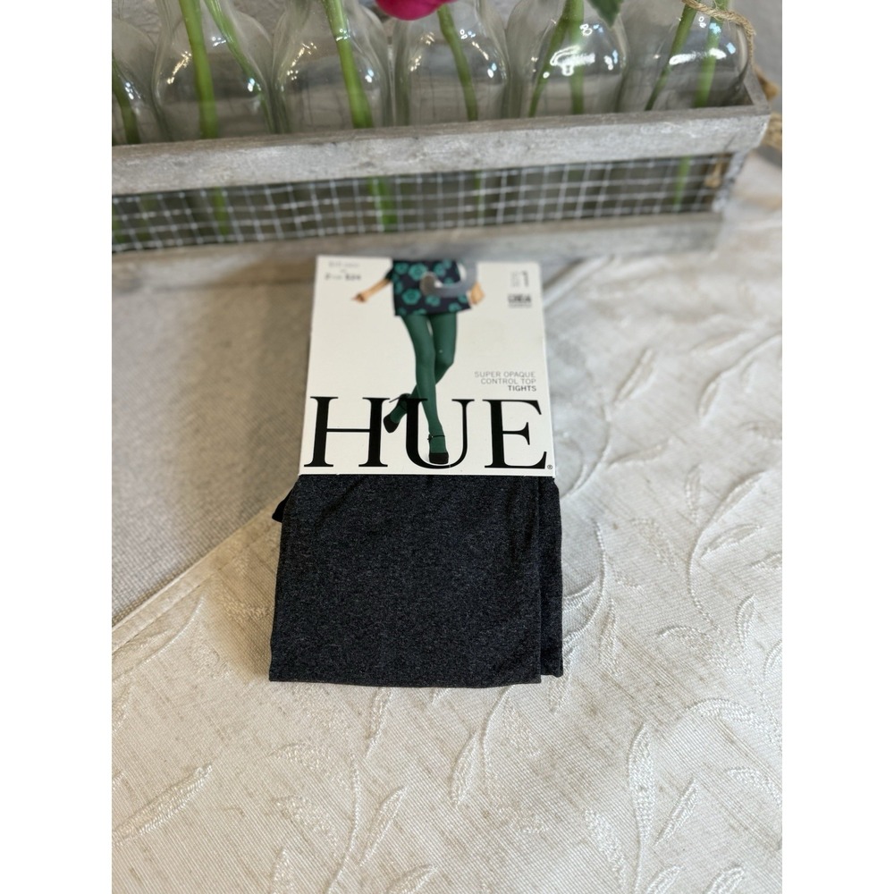 Hue Super Opaque Control Top Tights Size 1 Graphite‎ Heather New